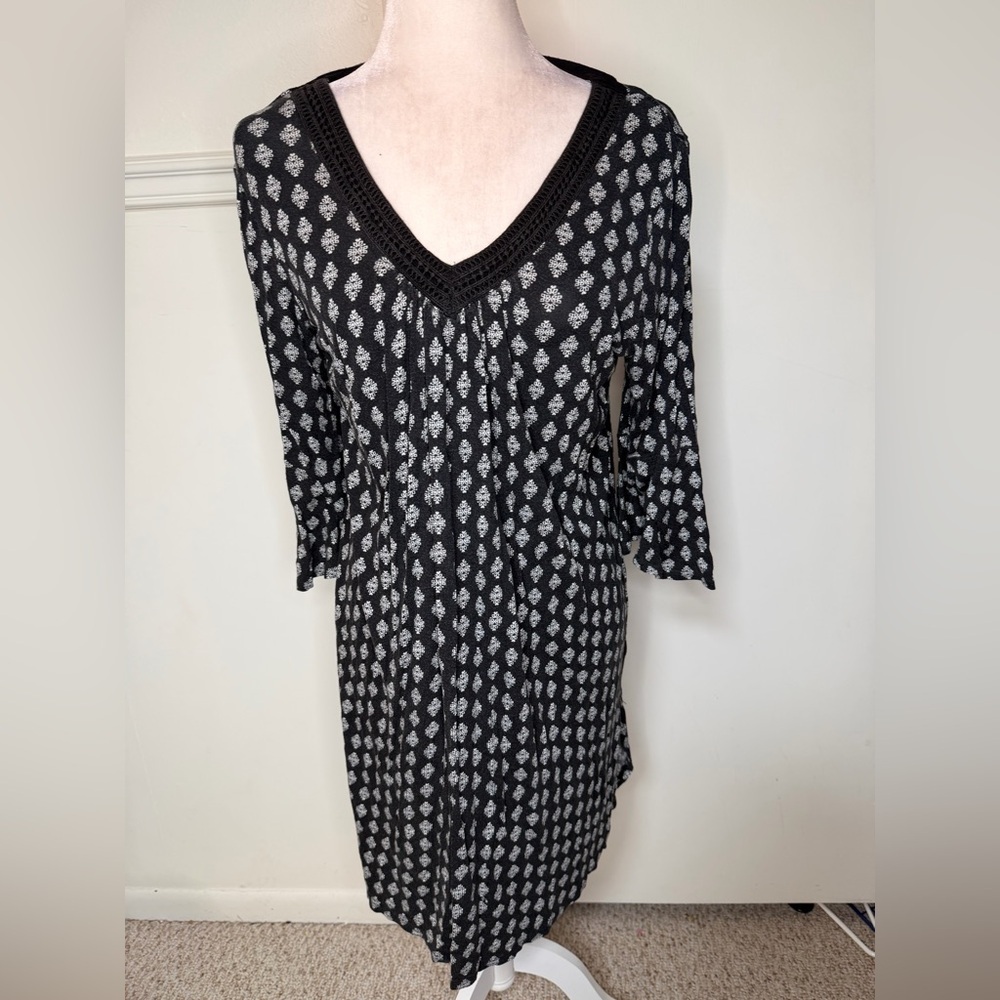 Ellen Tracy Black and White Patterned Long Sleeve Dress size L